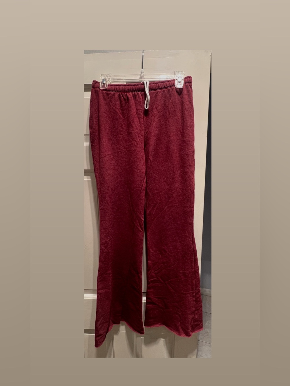 SO Women’s Burgundy Solid Lounge Pants Flared Leg Drawstring Elastic Waist S